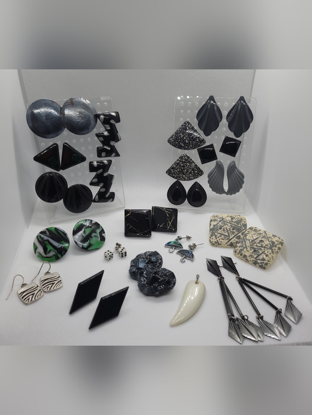Assorted Retro Black & Gray Statment Earrings
